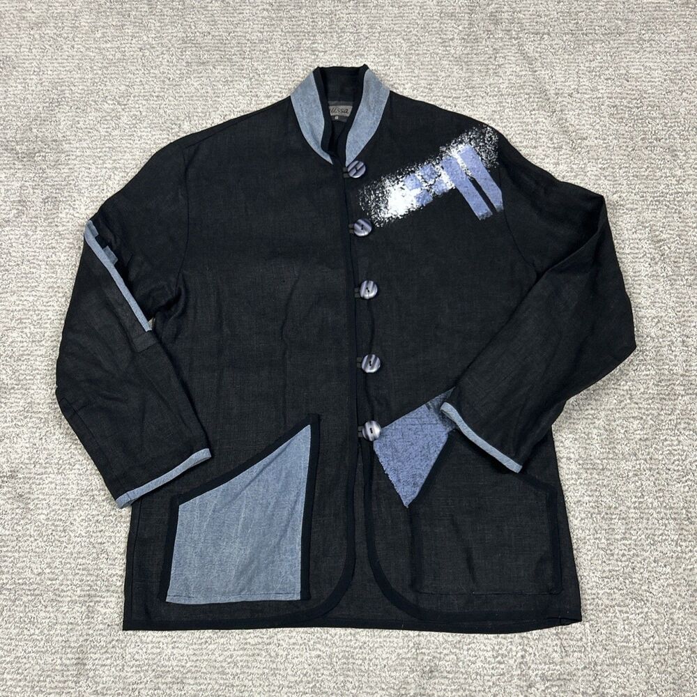 Alissa Shirt Jacket Womens Small Relaxed Button Up Top Linen Black Artsy USA